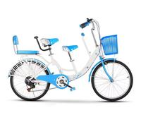 JNPGVTCD Parent-Child Tandem Commuter Bicycle, 6-Speed Hybrid with Front and Rear Seats, Sponge Backrest Leg Protection Net for Safe Family Rides
