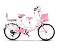 JNPGVTCD Tandem Commuter Bicycle with Front and Rear Seats, 6-Speed Hybrid for Adults Kids, Comfortable Sponge Backrest Leg Protection Net Family Rides