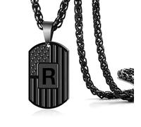Jnrbecm Dog Tag Chain Initial Necklace for Men A-Z Necklace Letter Mens Jewelry Stainless Steel 24 Inches Birthday Christmas Gifts Black, Initial-D, Stainless Steel, No Gemstone