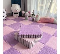 JNTFNE 10 Pieces 12"x12" Plush Puzzle Foam Floor Mat with Border, Square Interlocking Carpet Fluffy Area Rug, Non-Slip Playmat for Parlor Bedroom(Color:Pink+Purple)