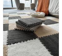 JNTFNE 10 Pieces Jigsaw Flooring Playmats Like Rugs,Foam Puzzle Floor Mat,Plush Interlocking Carpet Tiles with Border,12x12 Inch(Size:0.39 inch,Color:Apricot+Gray+White)