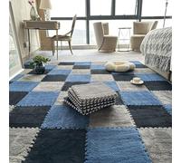 JNTFNE 10 Pieces Jigsaw Flooring Playmats Like Rugs,Foam Puzzle Floor Mat,Plush Interlocking Carpet Tiles with Border,12x12 Inch(Size:0.39 inch,Color:Gray+Black+Navy Blue)