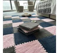 JNTFNE 10 Pieces Jigsaw Flooring Playmats Like Rugs,Foam Puzzle Floor Mat,Plush Interlocking Carpet Tiles with Border,12x12 Inch(Size:0.39 inch,Color:Gray+Navy Blue+Pink)