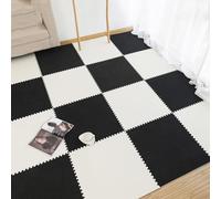 JNTFNE 12 Piece Jigsaw Foam Floor Mat,Puzzle Playmats,Interlocking Carpet Tiles with Border,Living Room,Bedroom,30 Cm and 60 Cm(Size:24x24x0.39 Inch,Color:Black+Beige)