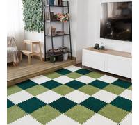 JNTFNE 12 Piece Jigsaw Foam Floor Mat,Puzzle Playmats,Interlocking Carpet Tiles with Border,Living Room,Bedroom,30 Cm and 60 Cm(Size:12x12x0.23 Inch,Color:Beige+Light Green+Green)