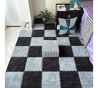 JNTFNE 12 Pieces Puzzle Interlocking Carpet Tiles for Living Room,Plush Foam Floor Mat,Jigsaw Floor Mat Rugs,Play Mat,12X12 Inch(Size:0.23 inch,Color:Gray+Black)
