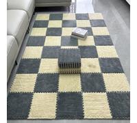 JNTFNE 12 Pieces Puzzle Interlocking Carpet Tiles for Living Room,Plush Foam Floor Mat,Jigsaw Floor Mat Rugs,Play Mat,12X12 Inch(Size:0.23 inch,Color:Apricot+Gray)