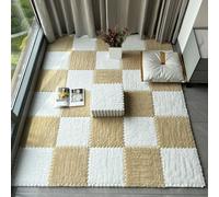 JNTFNE 16 Pieces Plush Interlocking Floor Tiles,Carpet Squares,12x12 Inch Fuzzy Puzzle Piece Floor Mat,Puzzle Mat for Living Room(Size:0.23 inch,Color:Apricot+White)