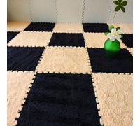 JNTFNE 30 Pieces Plush Foam Floor Tiles,Foam Puzzle Play Mats,12 Inch Interlocking Carpet Tiles for Floor,0.23 and 0.39 Inch Thick(Size:0.39 inch,Color:Apricot+Black)