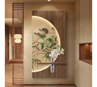 JNTFNE 3d Wall Decor Sandstone Art with LED Lights, Modern Green Plant Vase, Hanging Sculpture Mural for LivingRoom, Entryway, Hallway(Brown3,40 * 80cm/15.7 31.4in)