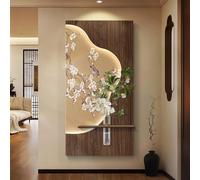 JNTFNE 3d Wall Decor Sandstone Art with LED Lights, Modern Green Plant Vase, Hanging Sculpture Mural for LivingRoom, Entryway, Hallway(Brown2,40 * 80cm/15.7 31.4in)