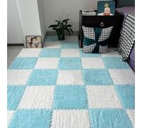 JNTFNE 48 Pieces Interlocking Carpet Tiles,Plush Puzzle Foam Floor Mat,Soft Rugs,Play Mat,for Living Room,12 Inch(Size:0.23 inch,Color:Blue+White)