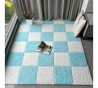 JNTFNE 60 Pieces Jigsaw Fluffy Plush Puzzle Foam Floor Mat,Puzzle Soft Rug,Interlocking Carpet Tiles,0.23 and 0.39 Inch Thick,12 Inch(Size:0.39 inch,Color:Light Blue+White)