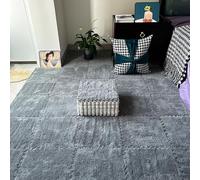 JNTFNE 60 Pieces Jigsaw Fluffy Plush Puzzle Foam Floor Mat,Puzzle Soft Rug,Interlocking Carpet Tiles,0.23 and 0.39 Inch Thick,12 Inch(Size:0.39 inch,Color:Gray)