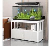 JNTFNE Aquarium Stand Fish Tank Rack Width 50-120cm Double-deck design Heavy-Duty Base With storage cabinets Suitable for home or office use(White,50x30x70cm)