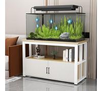 JNTFNE Aquarium Stand Fish Tank Rack Width 50-120cm Double-deck design Heavy-Duty Base With storage cabinets Suitable for home or office use(White+Wood Grain,70x30x70cm)