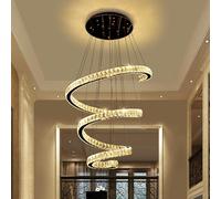 JNTFNE Big Crystal Chandelier for High Ceiling Spiral Modern Round Large LED Pendant Light Adjustable Long Foyer Chandelier for Staircase Entryway Living Room Dining Room Kitchen Island Bedroom