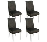 JNTFNE Chair Covers For Dining Room, Velvet Stretch Chair Cover Removable Universal Dining Chair Protector Washable For Hotel Dining Room Kitchen-Dark green-Set of 4
