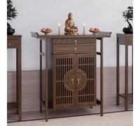 JNTFNE Chinese Personal Shrine Altar, Meditation Altar Table with Pull-Out Storage Board, Bamboo Pooja Cabinet Prayer Table, for Prayer, Divination, and Worship(Brown,120cm/47.2in)