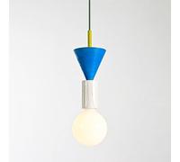 JNTFNE Colorful Wood Hanging Light Fixture Modern Geometry Pendant Nordic Mini Solid Ceiling Lamp for Kids Room Restaurant Bedroom, Height Adjustable Macaron Art Chandelier E27
