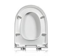 JNTFNE D Shape White Toilet Seat Soft Close, Quick Release Top Fixed Toilet Seat Cover Bathroom Lid, Toilet Seat Adjustable Length 02C (Width 35.5 Length 42-48Cm)