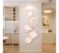 JNTFNE Flower-Shaped Wall Decoration, Silent Decorative Clock, Crystal Porcelain Art with Lights, Suitable for Corridor, Living Room, Dining Room(Pink,22 * 47.2 in)