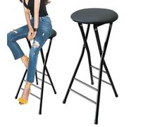 JNTFNE Heavy Duty Backless Folding Tall Bar Stool with Footrest Collapsible Padded Round Stool for Kitchen Breakfast Barstool 300lb Capacity Black 70cm/28inch