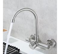 JNTFNE Kitchen Sink Mixer Tap Wall Mounted Brushed Stainless Steel Mount Single Lever Faucet Wall-Mounted hot and Cold B