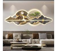 JNTFNE Landscape 3D Wall Art Decor with LED Light Sun and Moon Remote Control Illuminated Mural Mountain & deer for Living Room(D)