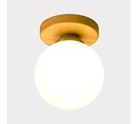 JNTFNE Mid Century Modern Ceiling Light Wood White Milk Glass Semi Flush Ceiling Light Vintage Hallway Light Fixture Farmhouse Close Ceiling Lamp for Porch Entryway Kitchen Bathroom Aisle