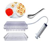 JNTFNE Molecular Gastronomy Kit,Spherical Caviar Dispenser,Caviar Making Box Spherification Dropper,96 Holes Roe Sauce Dispenser Strainer Tools with Spoon & Syringe