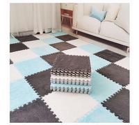 JNTFNE Soft Plush Puzzle Play Mats,Foam Interlocking Floor Mats,Plush Area Rug Fluffy Carpet Tiles,Foam Flooring for Bedroom/Play Room,10pcs,12x12inch(Color:White + blue + gray)