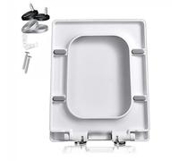 JNTFNE Square Toilet Seat Soft Close, 36.5 * 45cm White Lid Quick Release Button for Easy Cleaning and Top Fixing Adjustable Hinges, PP Durable Loo