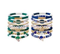 JNUIEU 2 Sets Football Game Day #1 Bracelets for Women Football Team Spirit Accessories Stretch Bracelet Sports Jewelry for Mom Dads Fans, 7 Inch, Polymer Clay Alloy, no gemstone