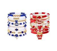 JNUIEU 2 Sets Football Game Day #1 Bracelets for Women Football Team Spirit Accessories Stretch Bracelet Sports Jewelry for Mom Dads Fans, 7 Inch, Polymer Clay Alloy, no gemstone