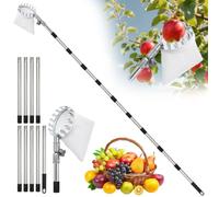 JNUYISW 3.73M Fruit Picker with 9 Section Telescopic Stainless Steel Pole, Apple Picker with Adjustable Head & Fabric Basket Fruit Harvesting Tool Picking Cherry Orange Pear for Home, Orchard, Farm