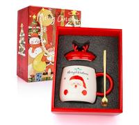 JNUYISW Christmas Coffee Mug, Merry Christmas Santa Clause Cups Mug with Lid Spoon and Gift Box Novelty Ceramic Tea Milk Cups for Kids Friends, 420ml, Santa Claus