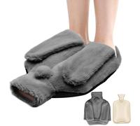 JNUYISW Foot Warmer, Heated Feet Warmer Non Electric for Women and Men with Washable Removable Soft Plush Cover Anti-Slip Sole Hot Water Bottle Slippers Warm in Winter for Home Office (Grey)