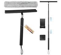 JNUYISW Shower Squeegee Long Handle, 30-120cm Telescopic Window Cleaner with 2 Hook Equipment Microfiber Scrubber, Silicone Squeegee Shower Cleaner for Bathroom, Window, Car, Mirror, Door, Glass