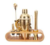 JNWINOG 12Pcs Gold Cocktail Shaker Set - Stainless Steel Bartending Kit with 18.6oz Shaker, Mixing Spoon, Measuring Cup, Pourers, Muddler, Ice Tongs, Corkscrew & Bamboo Stand