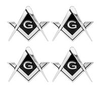 JNXIJ 4 PCS Masonic Car Emblem, 2.6" Metal Auto Emblem with Masonic Square and Compasses, Chrome Plated Freemasonry Badge Decal Exterior Decor for Cars Trucks Motorcycles