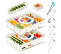 JNYLYFC 2 Pcs Divided Serving Tray with Lid & Handle, Snack Box with 14 Compartments, Reusable Snackle Box, Snack Tray Removable, Food Storage Container, Clear Organizer for Veggie, Candy, Fruit, Nut