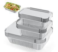 JNYLYFC 45 Pack Aluminium Foil Trays with Lids, 1750ml/700ml/410ml Large Tin Foil containers, Disposable Take Away Food Containers, Reusable Foil Baking Trays for Cooking, Roasting, Baking, Frying