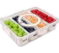 JNYLYFC Divided Serving Tray with Lid & Handle, Snack Box with 4 Compartments, Snack Tray, Food Storage Container for Travel, Party & Picnic, Clear Organizer for Veggie, Candy, Fruit, Nut