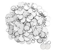 Jnynhha 100pcs Metal Rim Key Tags,1-14 Inch Blank Round Rimmed Key Tag Paper Tags with Metal Split Rings,Small Coded Key Chain Keyring Set for Luggage,Pets,Kids Backpack,(White), Silver, S