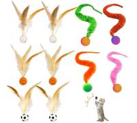 JNYUTEEN Pack of 10 Bouncing Cat Ball with Feather, Multicoloured Interactive Cat Toy with Ball, Cat Toy Balls with Caterpillar Tail Made of Silicone and Polyester Fibre for Cats for Hunting