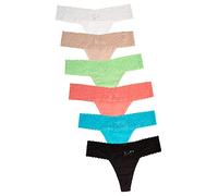 Jo & Bette (6 Pack) Cotton Womens Thong Underwear, Lace Trim Soft Sexy Lingerie Knickers Set