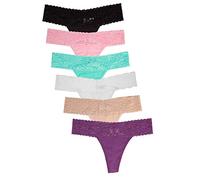 Jo & Bette (6 Pack Cotton Womens Thong Underwear, Lace Trim Soft Sexy Lingerie Knickers Set