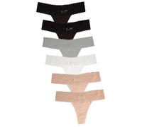 Jo & Bette (6 Pack Cotton Womens Thong Underwear, Lace Trim Soft Sexy Lingerie Knickers Set