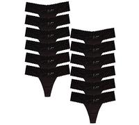 Jo & Bette Women's Cotton Thong Underwear, Lace Trim Soft Sexy Lingerie Panties Set (12pk Black - Large)